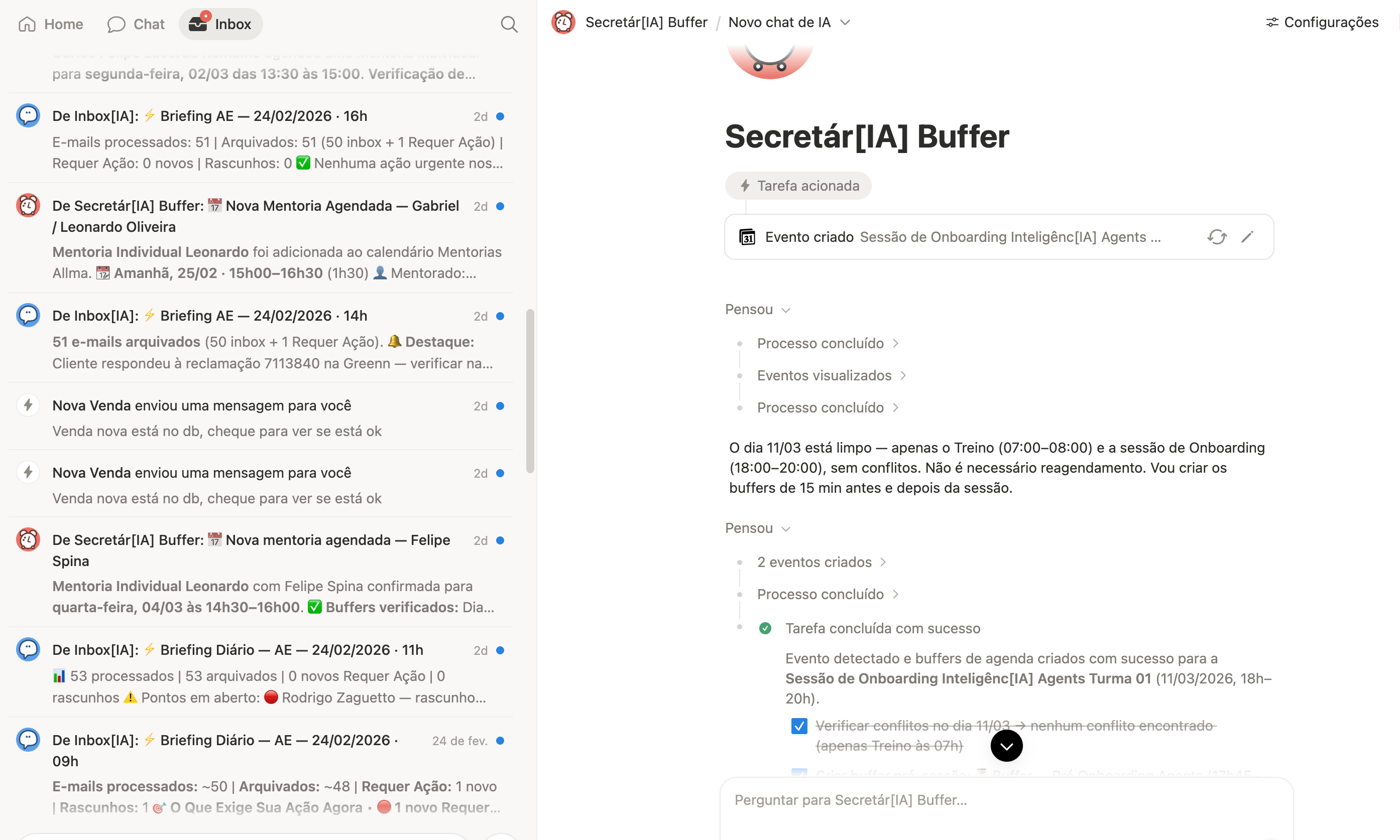 Agente de Inbox organizando emails